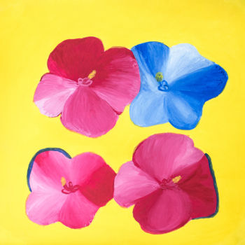 Painting titled "Four Hibiscus Flowe…" by Chloe Whitehouse, Original Artwork, Acrylic