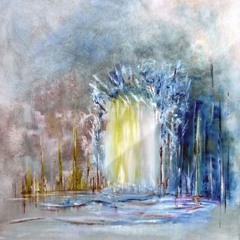 Painting titled "La cascade enchantée" by Christine Longo, Original Artwork, Oil