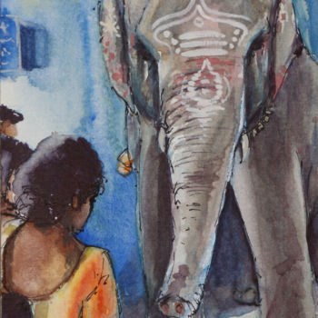 Ζωγραφική με τίτλο "elephant-2.jpg" από Virginie Chloupek, Αυθεντικά έργα τέχνης, Ακουαρέλα