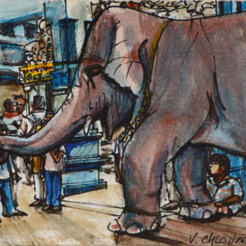 Painting titled "elephant-3.jpg" by Virginie Chloupek, Original Artwork, Watercolor