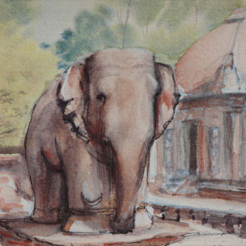 Pintura titulada "elephant1.jpg" por Virginie Chloupek, Obra de arte original, Acuarela