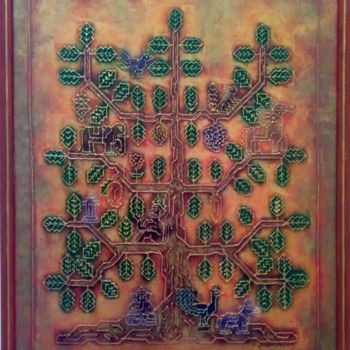 Painting titled "tree" by Karoonamoorthy N, Original Artwork