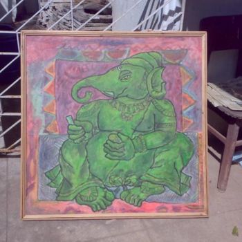 Painting titled "elephant god" by Karoonamoorthy N, Original Artwork, Oil