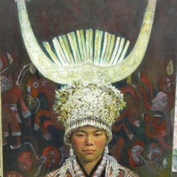 Pintura intitulada "Young Miao Girl, or…" por Chong En Cao, Obras de arte originais, Óleo