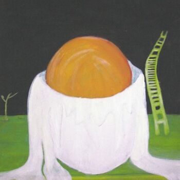 Pintura titulada "Huevo con escalera" por Chon Luengo, Obra de arte original, Oleo