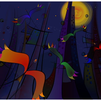 Digitale Kunst mit dem Titel "City in the Night" von Chris Van Moorsel, Original-Kunstwerk, Digitale Malerei