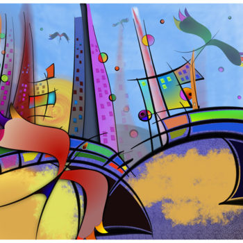 Digitale Kunst mit dem Titel "City in the wind" von Chris Van Moorsel, Original-Kunstwerk, Digitale Malerei