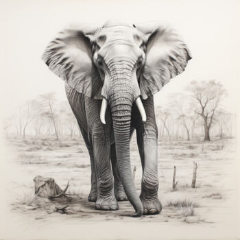 Incisioni, stampe intitolato "Elephant Sketch" da Chris Brazelton, Opera d'arte originale, Stampa digitale