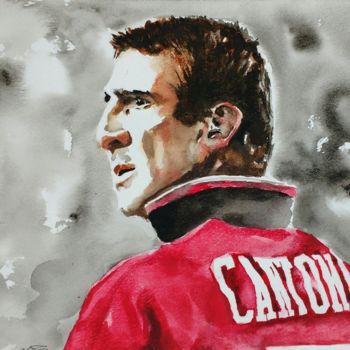 Painting titled "Eric Cantona" by Jonesy12, Original Artwork, Watercolor