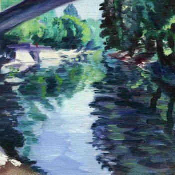 Painting titled "Le pont de Champgny…" by Chris Laure, Original Artwork