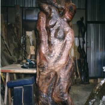 Skulptur mit dem Titel "Les Trois Grâces" von Chris Le Guen Drianne, Original-Kunstwerk, Holz