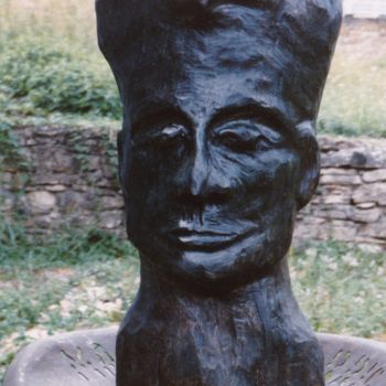 Skulptur mit dem Titel "Tête" von Chris Le Guen Drianne, Original-Kunstwerk, Holz