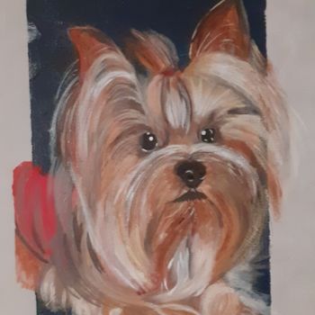 Painting titled "Mon chien de poche" by Chris D, Original Artwork, Acrylic