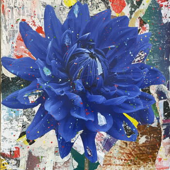 "Dahlia bleu n°1" başlıklı Kolaj Chris Rose tarafından, Orijinal sanat, Kolaj Ahşap Sedye çerçevesi üzerine monte edilmiş