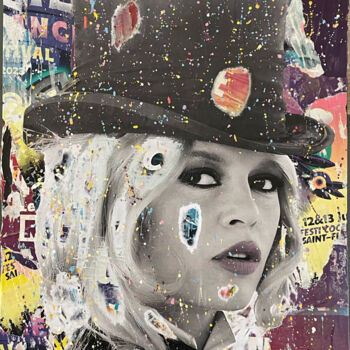 Collages titled "Chapeau, Madame" by Chris Rose, Original Artwork, Collages Mounted on Wood Stretcher frame