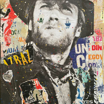 Collages titled "Clint" by Chris Rose, Original Artwork, Collages Mounted on Wood Stretcher frame