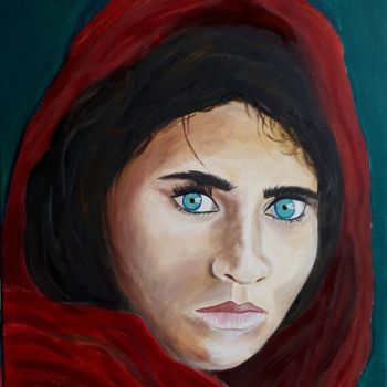 Painting titled "l'Afghane aux yeux…" by Chris Texier, Original Artwork, Oil