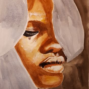 Painting titled "tristesse africaine" by Chris Texier, Original Artwork, Watercolor
