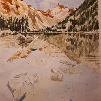 Pittura intitolato "Le lac du Néouvielle" da Chris Texier, Opera d'arte originale, Acquarello