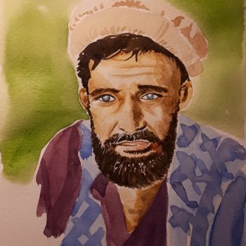 绘画 标题为“L'Afghan aux yeux b…” 由Chris Texier, 原创艺术品, 水彩