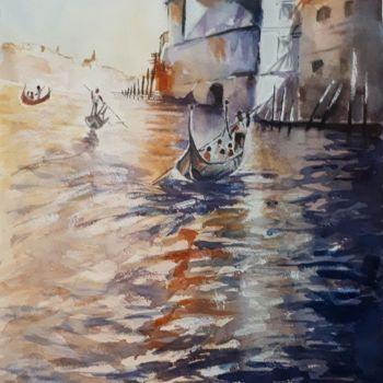 Pintura intitulada "Promenade sur la la…" por Chris Texier, Obras de arte originais, Aquarela Montado em Vidro
