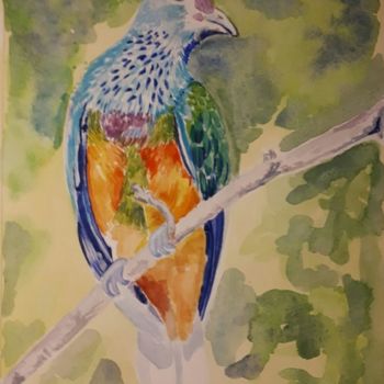 Painting titled "Pigeon africain" by Chris Texier, Original Artwork, Watercolor