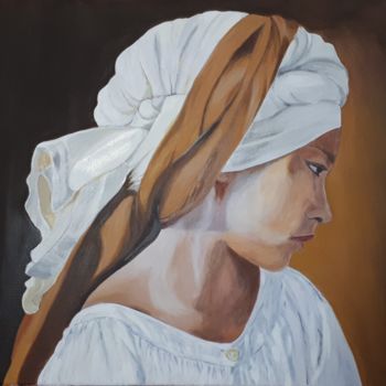 Картина под названием "La jeune fille au t…" - Chris Texier, Подлинное произведение искусства, Масло