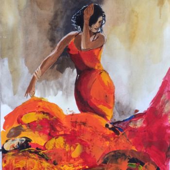 Malarstwo zatytułowany „Un flamenco d enfer” autorstwa Christophe Trogno, Oryginalna praca, Akryl
