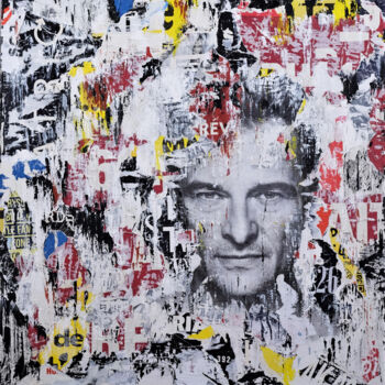 Collages titled "David Hallyday" by Chriso, Original Artwork, Collages Mounted on Wood Stretcher frame