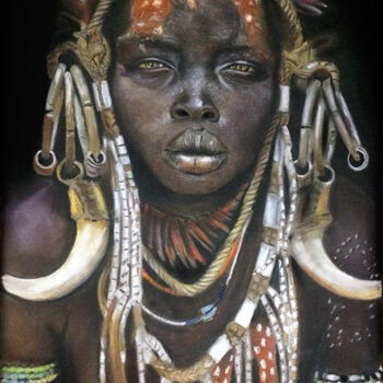 Dessin intitulée "Chica Africana" par Christian Mora Gómez, Œuvre d'art originale, Pastel