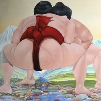 Peinture intitulée "Sumo wrestlers" par Christopher Skelton, Œuvre d'art originale, Huile