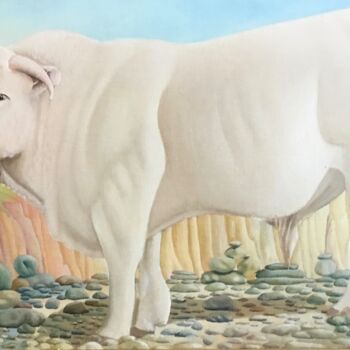 Malerei mit dem Titel "White charolais bul…" von Christopher Skelton, Original-Kunstwerk, Öl