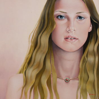 Pittura intitolato "girl with long hair" da Christopher Skelton, Opera d'arte originale, Olio