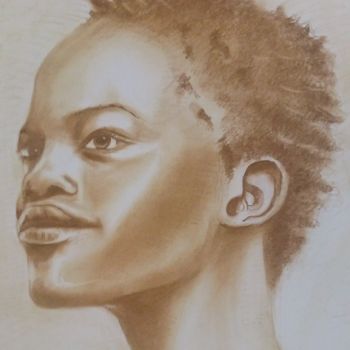 Drawing titled "FEMME AFRICAINE" by Christ Fabien Touboui, Original Artwork