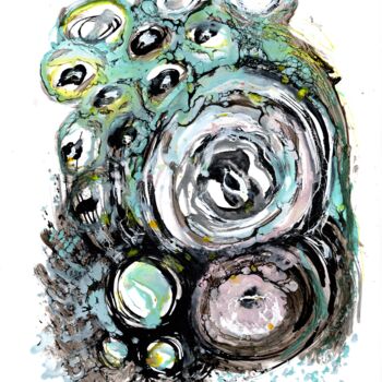 Painting titled "Abstract bubbles" by Christa Kerbusch, Original Artwork, Encaustic