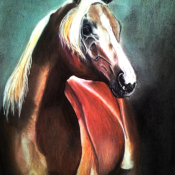 Painting titled "Portrait cheval pas…" by M-Christa, Original Artwork, Oil