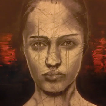 Pintura intitulada "visage femme, huile" por Christophe Cassan, Obras de arte originais, Óleo
