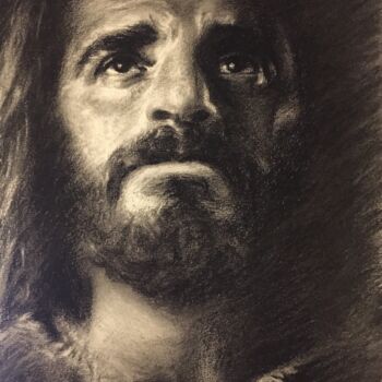 Tekening getiteld "Jésus parle à son p…" door Christel Alcala, Origineel Kunstwerk, Houtskool