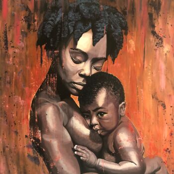 Painting titled "Maternité" by Christel David, Original Artwork, Acrylic