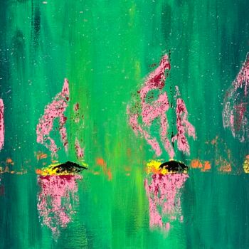 Pittura intitolato "Pink on green" da Christel Ferrasse, Opera d'arte originale, Acrilico Montato su Telaio per barella in l…