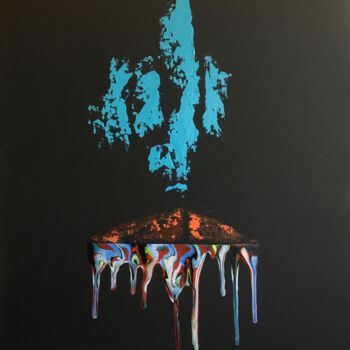 Schilderij getiteld "Bleu dans la nuit" door Christel Ferrasse, Origineel Kunstwerk, Acryl Gemonteerd op Frame voor houten b…