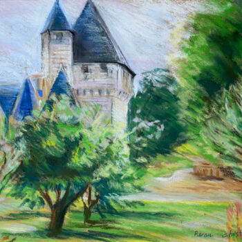 Dessin intitulée "Dans le jardin du c…" par Christel Fréon, Œuvre d'art originale, Pastel Monté sur Carton