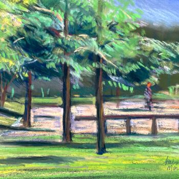 Dessin intitulée "Le parc" par Christel Fréon, Œuvre d'art originale, Pastel Monté sur Carton