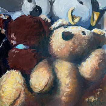 Schilderij getiteld "My name is teddy" door Christel Fréon, Origineel Kunstwerk, Acryl Gemonteerd op Karton