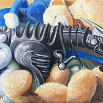 Картина под названием "Le singe bleu terra…" - Christel Fréon, Подлинное произведение искусства, Акрил Установлен на Деревян…