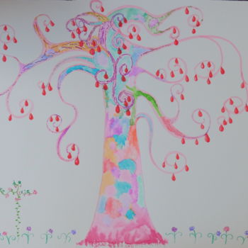 Ζωγραφική με τίτλο "L'arbre de vie" από Christel Jeantheau, Αυθεντικά έργα τέχνης, Ακουαρέλα
