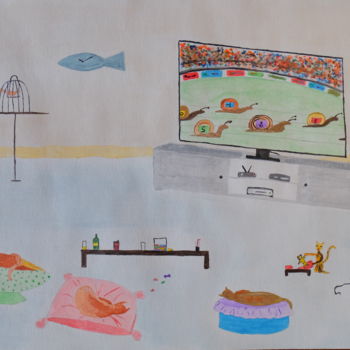 Painting titled "Faisons du sport !" by Christel Jeantheau, Original Artwork, Acrylic