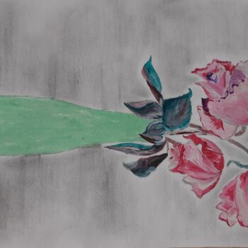 Painting titled "Vase aux trois roses" by Christelle Carlton, Original Artwork, Acrylic
