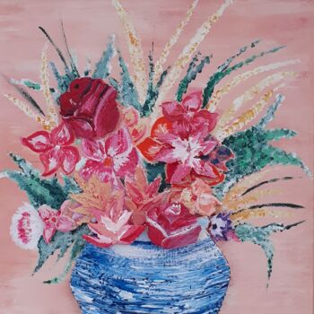 Pintura intitulada "Une touche fleurie…" por Christelle Carlton, Obras de arte originais, Acrílico