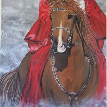 Painting titled "Magnifique cheval e…" by Christelle Cottrelle, Original Artwork, Acrylic